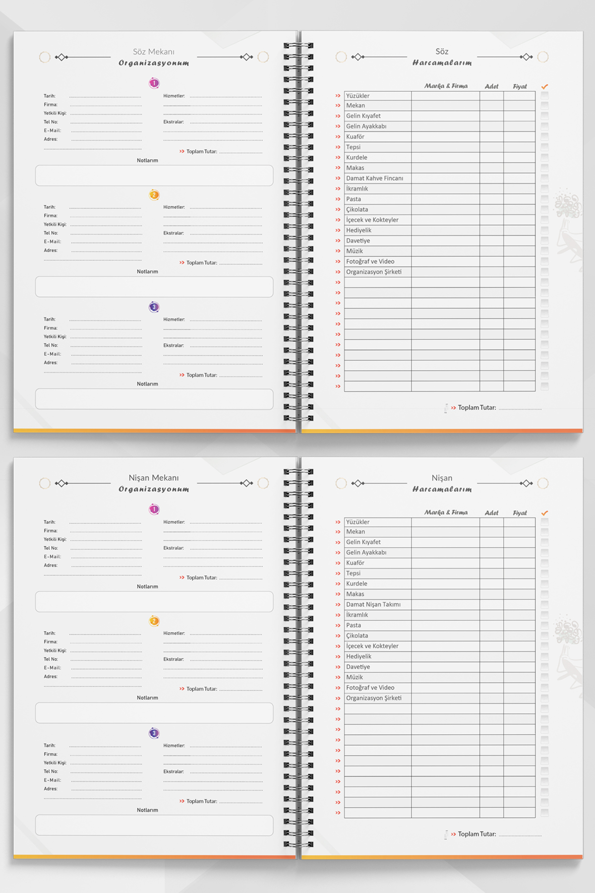 Çeyiz Defteri, Düğün Planlayıcı, Çeyiz Listesi, Çeyiz, Söz, Nişan, Kına, Balayı, Spiralli, 44 Sayfa, Haki