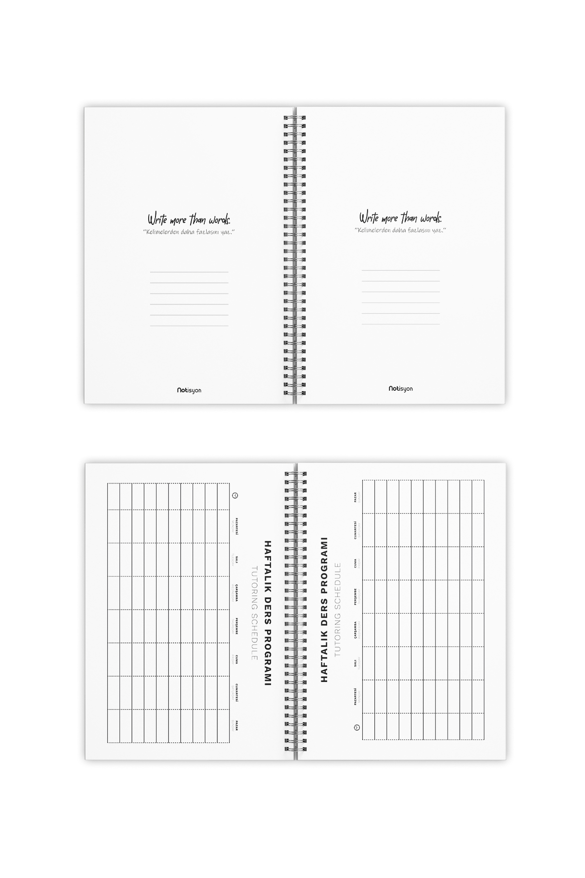 A5 Spiralli Okul Defteri 120 Sayfa 4’lü Set, 2 Çizgili - 2 Kareli Defter, Notebook, Ders Programlı