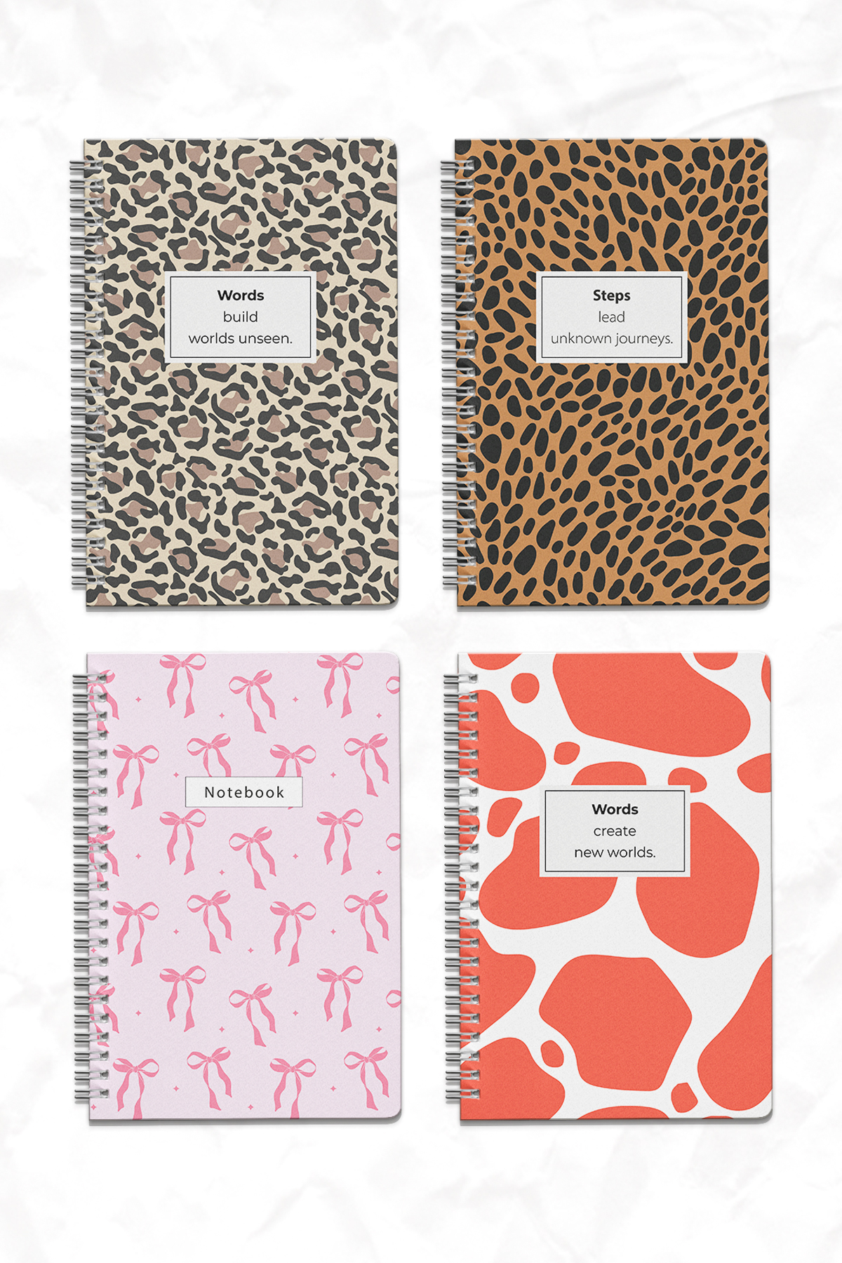 A5 Spiralli Okul Defteri 60 Yaprak 4’lü Set, Boş Yapraklı - Leopar Temalı