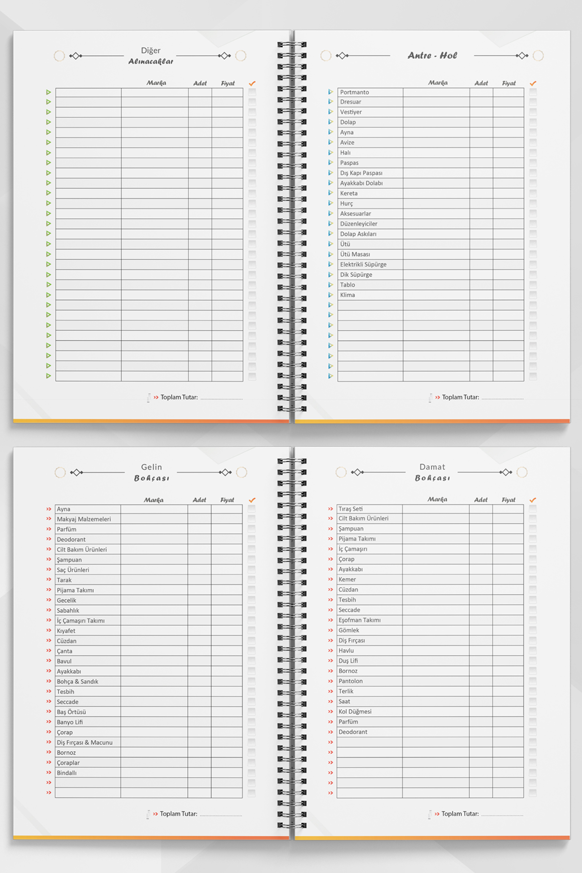 Çeyiz Defteri, Düğün Planlayıcı, Çeyiz Listesi, Çeyiz, Söz, Nişan, Kına, Balayı, Spiralli, 44 Sayfa, Haki