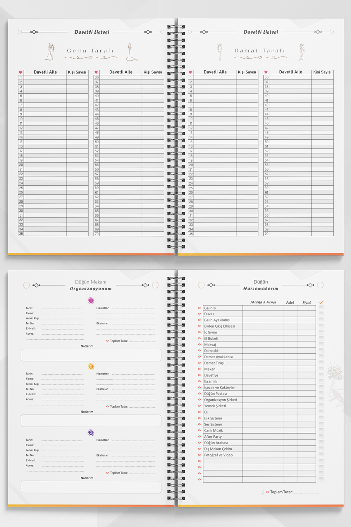 Çeyiz Defteri, Düğün Planlayıcı, Çeyiz Listesi, Çeyiz, Söz, Nişan, Kına, Balayı, Spiralli, 44 Sayfa, Krem