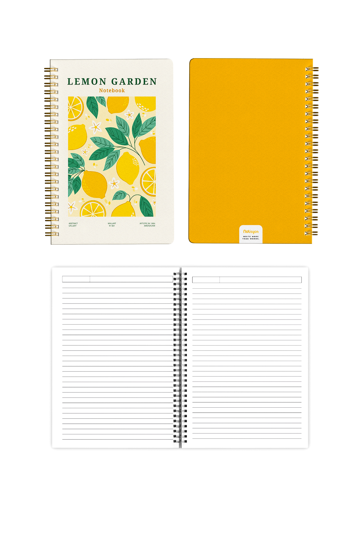 A5 Spiralli Karton Kapak 2’li Set, 1 Çizgili - 1 Çizgisiz Okul Defteri, 148 Sayfa, Mandalalı, Limon Konsept