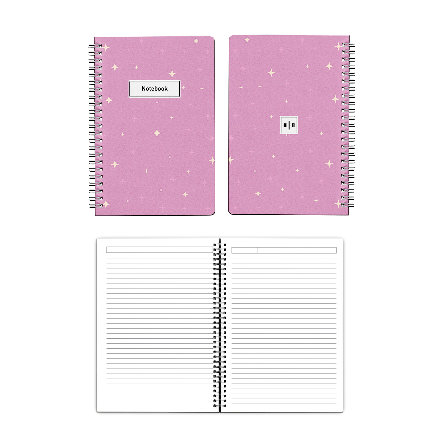 2'li Set, Not Defteri, Defter, Okul Defteri, Kurdelalı Defter, Fiyonk Kapak, Spiralli, 120 Sayfa