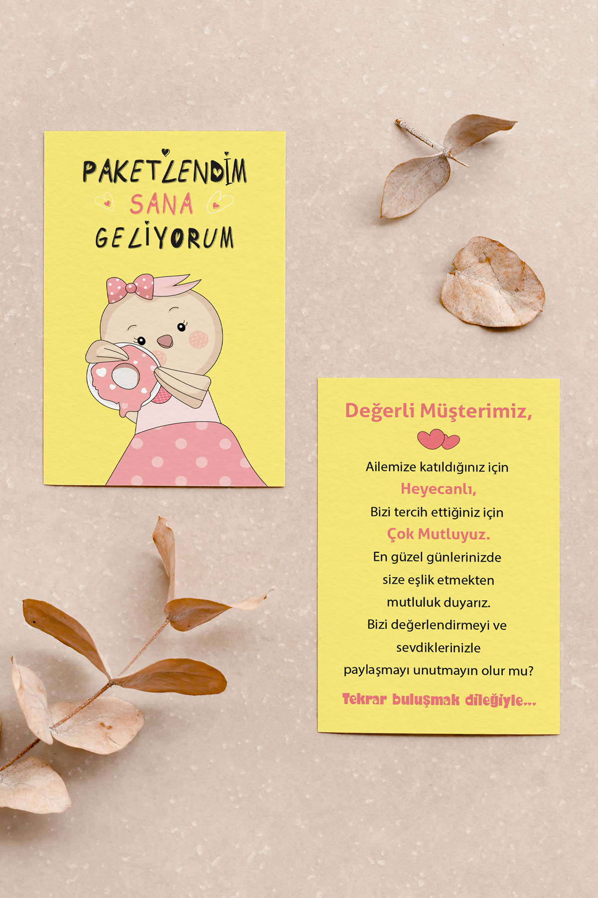 Teşekkür Kartı 100 Adet Ön Ve Arka Baskılı, Civciv Temalı